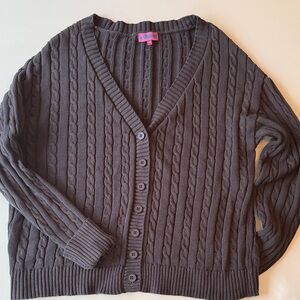 Edikted Deep Grey Over Sized Cable Knit Cardigan